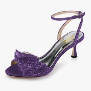 Milooey Shoe Purple Womens Glitter Rhinestone Bow Heeled Elegant Crystal Sandal